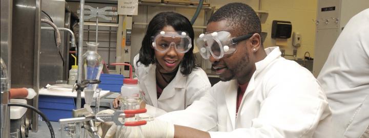 Chemistry lab with students doing experiments.